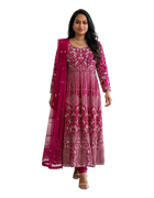 Magenta Floral Embroidered Dress - View Angle 1 - Bridal Outfit Inspiration | Zubis Collection