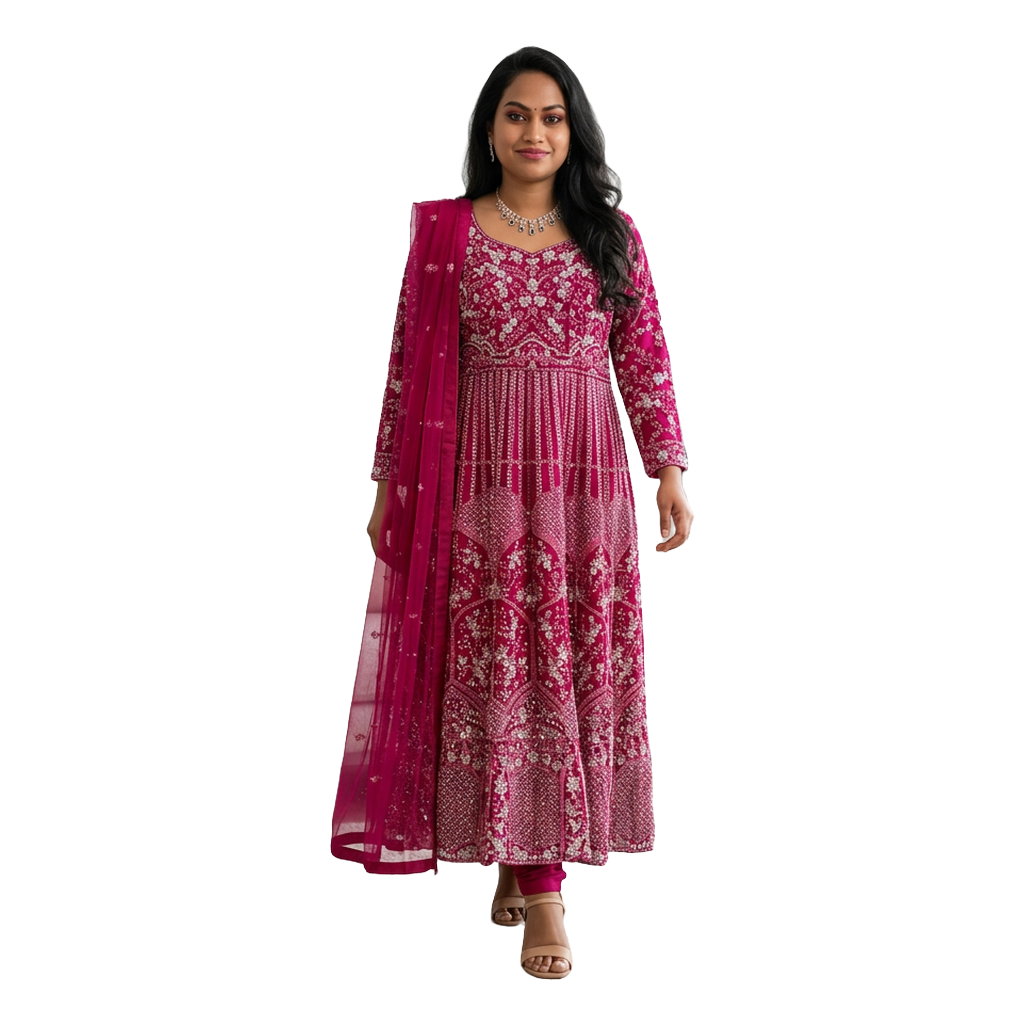 Magenta Floral Embroidered Dress - Gown - South Asian Bridal & Groom Outfit Inspiration | Zubis Collection Frisco Showroom