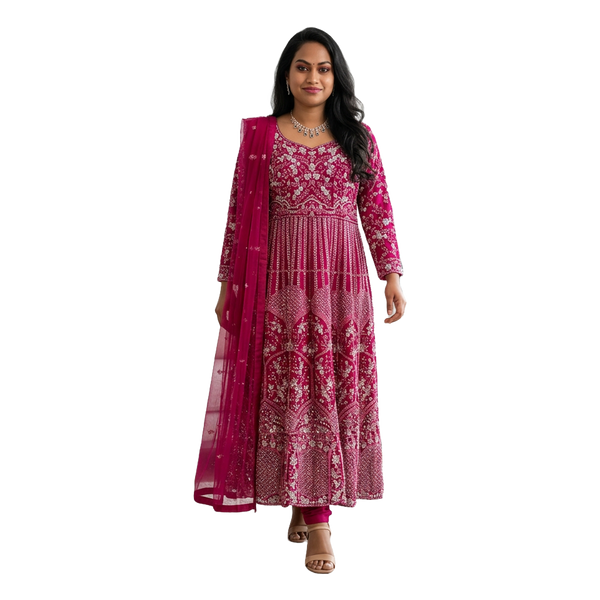 Magenta Floral Embroidered Dress - Gown - Outfit Inspiration & Bridal Styling | Zubis Collection Frisco Showroom