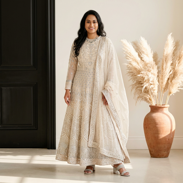 Ivory Embellished Long Sleeve Gown - Gown - Outfit Inspiration & Bridal Styling | Zubis Collection Frisco Showroom