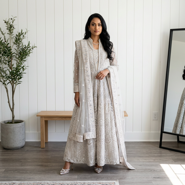 Silver Grey Embellished Gown - Gown - Outfit Inspiration & Bridal Styling | Zubis Collection Frisco Showroom