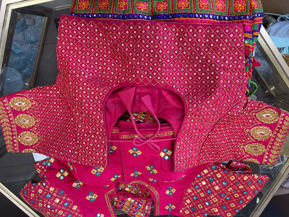 Pink Embellished Blouse with Gold-Tone Sleeve Motifs - Saree Blouse - South Asian Bridal & Groom Outfit Inspiration | Zubis Collection Frisco Showroom