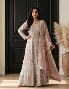 Dusty Rose Embellished Gown - View Angle 1 - Bridal Outfit Inspiration | Zubis Collection