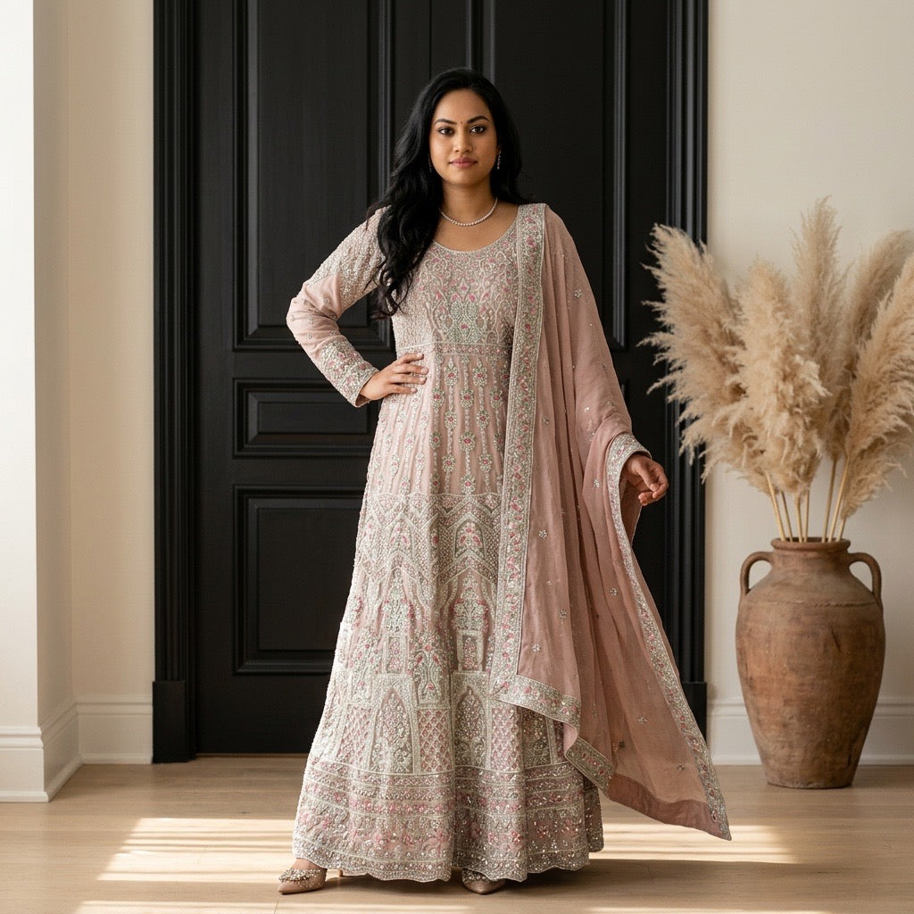 Dusty Rose Embellished Gown - Gown - South Asian Bridal & Groom Outfit Inspiration | Zubis Collection Frisco Showroom