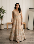 Champagne Embellished Long Sleeve Gown - View Angle 1 - Bridal Outfit Inspiration | Zubis Collection