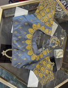 Slate Blue Gold-Tone Floral Blouse - View Angle 1 - Bridal Outfit Inspiration | Zubis Collection
