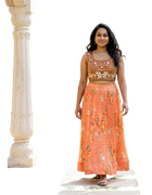 Coral Embellished Two Piece Outfit - View Angle 1 - Bridal Outfit Inspiration | Zubis Collection