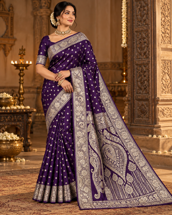 Elegant Purple Designer Embroidered Saree with Silver Border - sarees - Outfit Inspiration & Bridal Styling | Zubis Collection Frisco Showroom