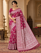 Burgundy saree with silver embroidery