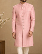 Imperial Blush Rose Gold Handcrafted Zardozi Royal Sherwani Set - Ghost Mannequin Studio View