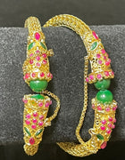 Gold Pink Green Bridal Bangles Pair - View Angle 1 - Bridal Outfit Inspiration | Zubis Collection