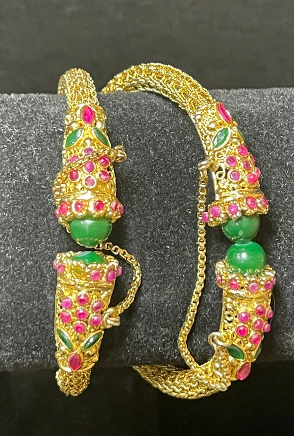 Gold Pink Green Bridal Bangles Pair - Bangles - Outfit Inspiration & Bridal Styling | Zubis Collection Frisco Showroom