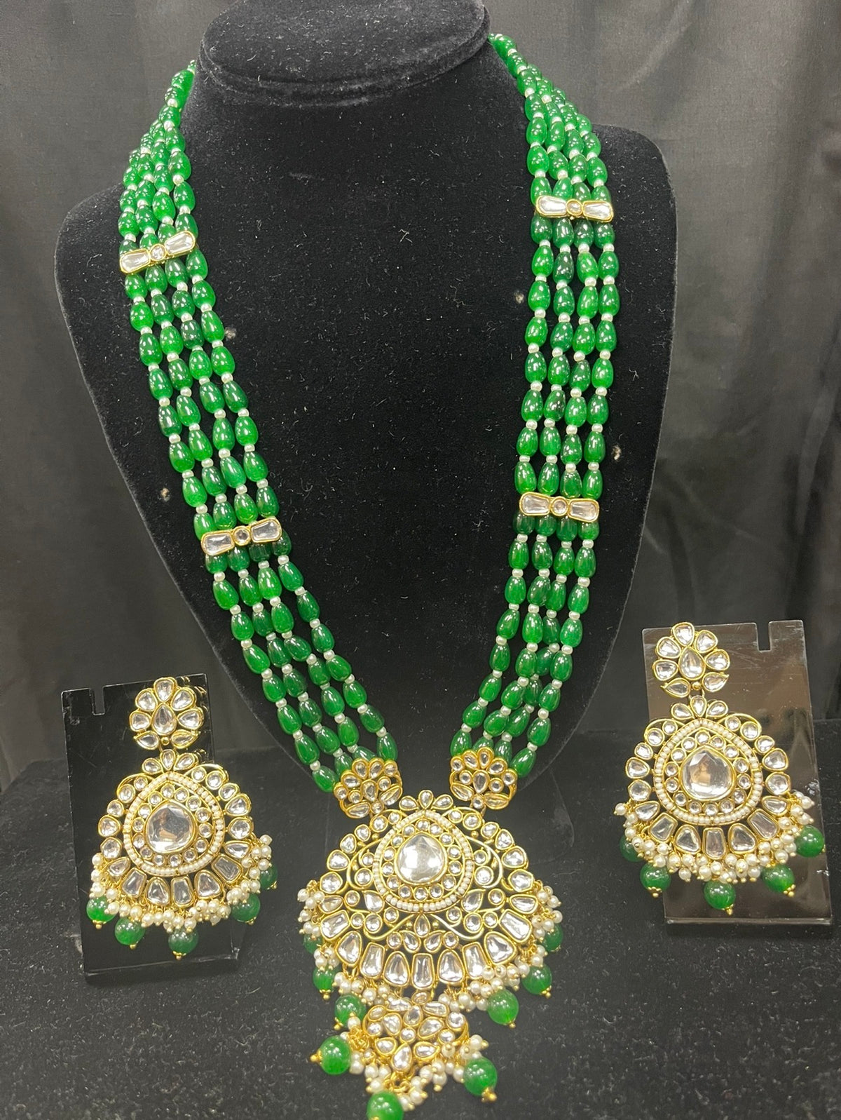 Green Beaded Kundan Bridal Set - Bridal Jewelry Sets - South Asian Bridal & Groom Outfit Inspiration | Zubis Collection Frisco Showroom