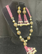 Pink Beaded Pearl Tassel Necklace Set - View Angle 1 - Bridal Outfit Inspiration | Zubis Collection