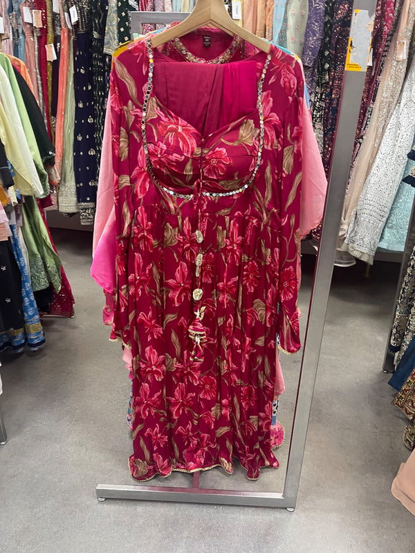 Maroon Floral Maxi Dress - Ethnic Dresses - Outfit Inspiration & Bridal Styling | Zubis Collection Frisco Showroom