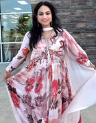 Blush pink floral Anarkali gown front view