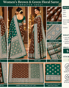AI-generated character sheet showing front back side and blouse illustrations for brown and green saree