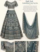Dark Teal Embellished Crop Top Lehenga Set with Dupatta character sheet