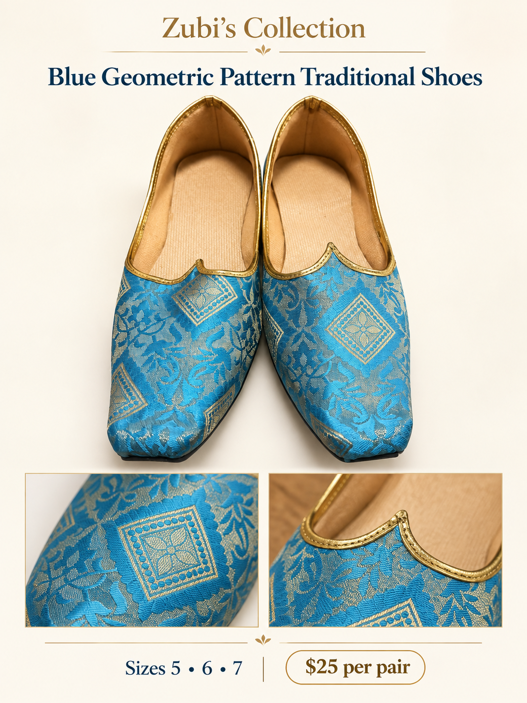 Blue Geometric Pattern Traditional Shoes character sheet