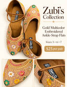 Gold Multicolor Embroidered Ankle-Strap Flats character sheet