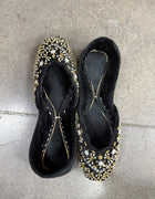 Black Pearl-Style & Gold Embellished Juttis - View Angle 1 - Bridal Outfit Inspiration | Zubis Collection