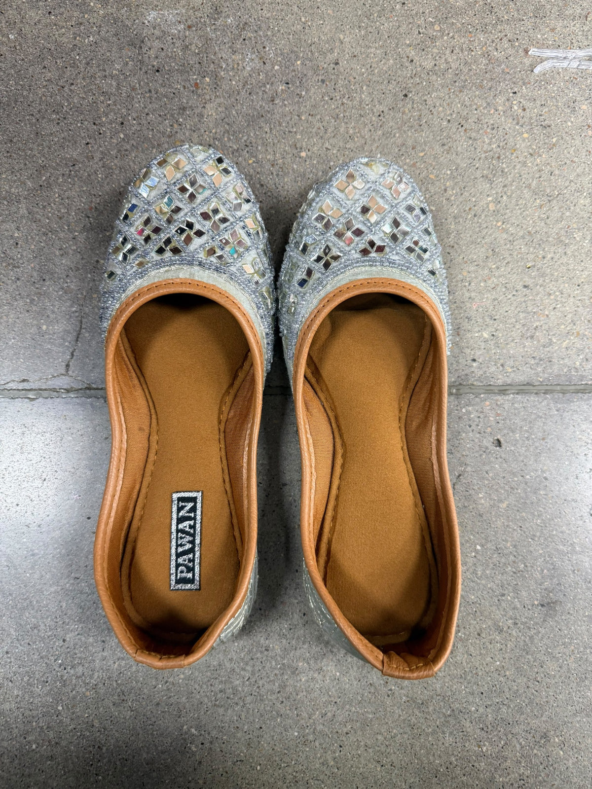 Silver Mirror-Detail Juttis - Juttis - South Asian Bridal & Groom Outfit Inspiration | Zubis Collection Frisco Showroom