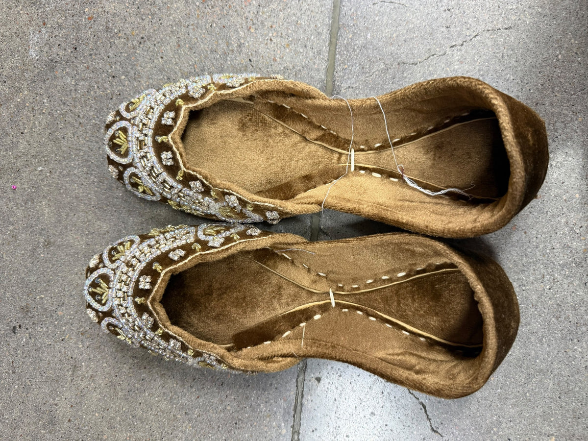 Brown Embellished Juttis - Juttis - South Asian Bridal & Groom Outfit Inspiration | Zubis Collection Frisco Showroom