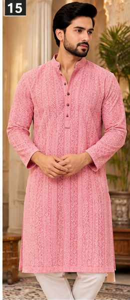 Men's Pink Embroidered Festive Kurta - Men's Kurta - Outfit Inspiration & Bridal Styling | Zubis Collection Frisco Showroom