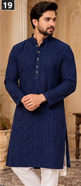 Men's Navy Blue Textured Festive Kurta - Men's Kurta - Outfit Inspiration & Bridal Styling | Zubis Collection Frisco Showroom