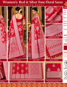 AI-generated illustrative red silver-tone floral saree character sheet