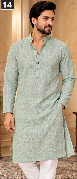 Men’s Sage Green Patterned Kurta - Kurta Pajama Set - Outfit Inspiration & Bridal Styling | Zubis Collection Frisco Showroom